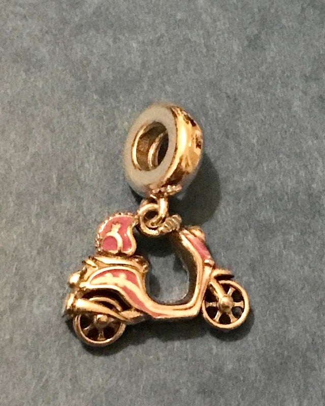 Pink scooter charm genuine 925 solid silver for your charm bracelet