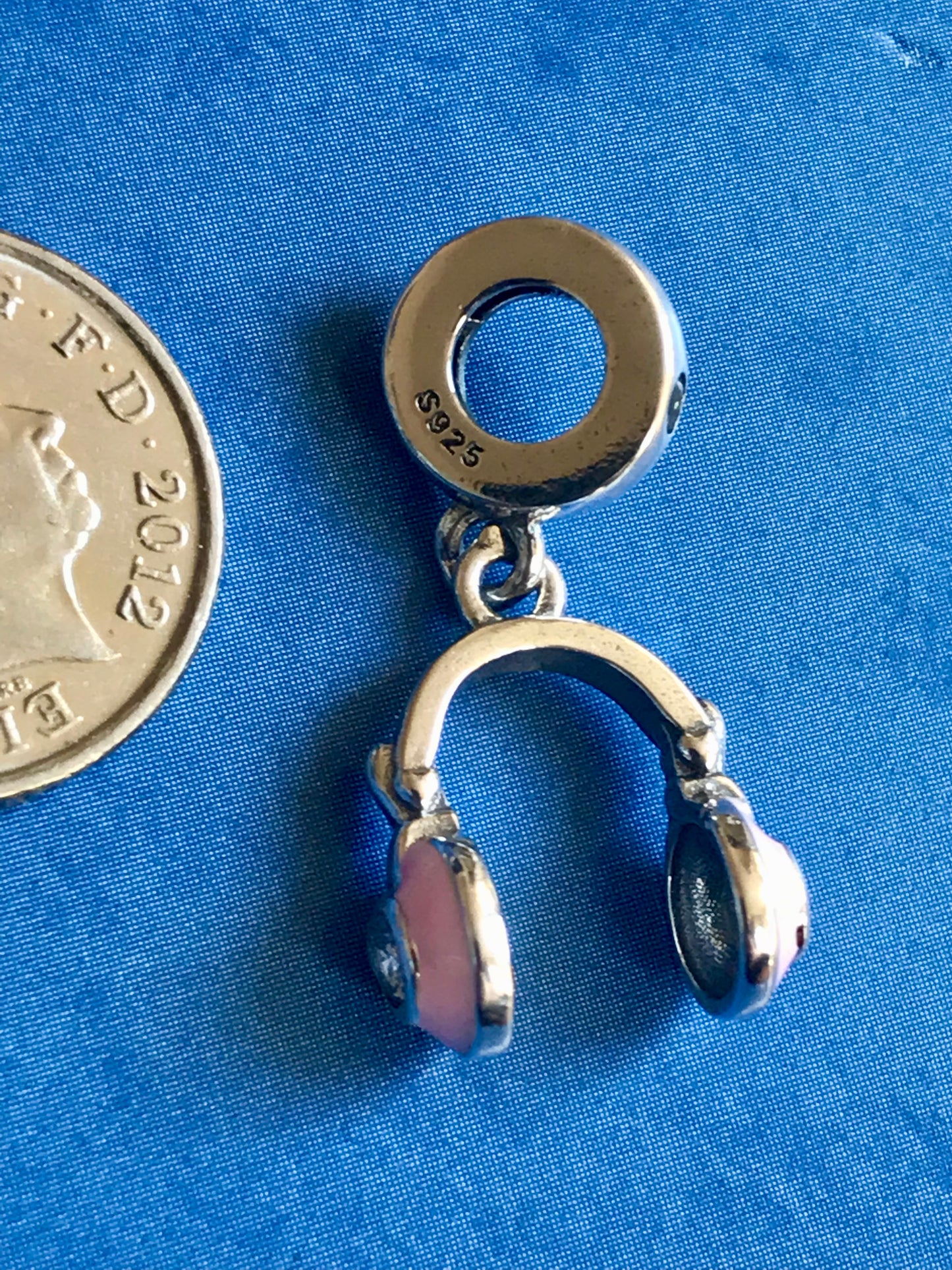 Genuine 925 Silver Music headphones pink charm for Your bracelet comes in a cute velvet pouch