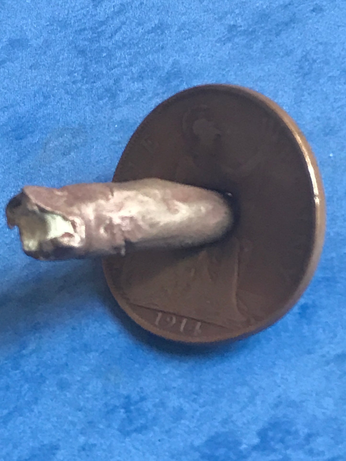 World War One Dated 1914 Coin damaged by Shrapnel during WW1 Trench Art Blitz Hole in coin Rare early complete with bullet #trenchart #ww2 #collectable #war