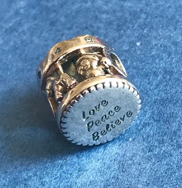 Love peace believe silver roundabout charm for charm bracelet