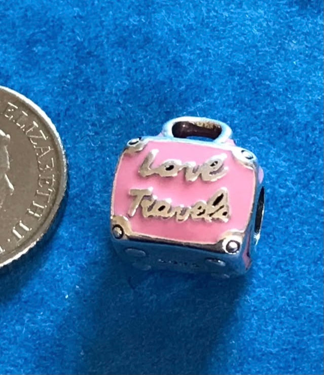 Pink case charm solid 925 silver for charm bracelet suitcase