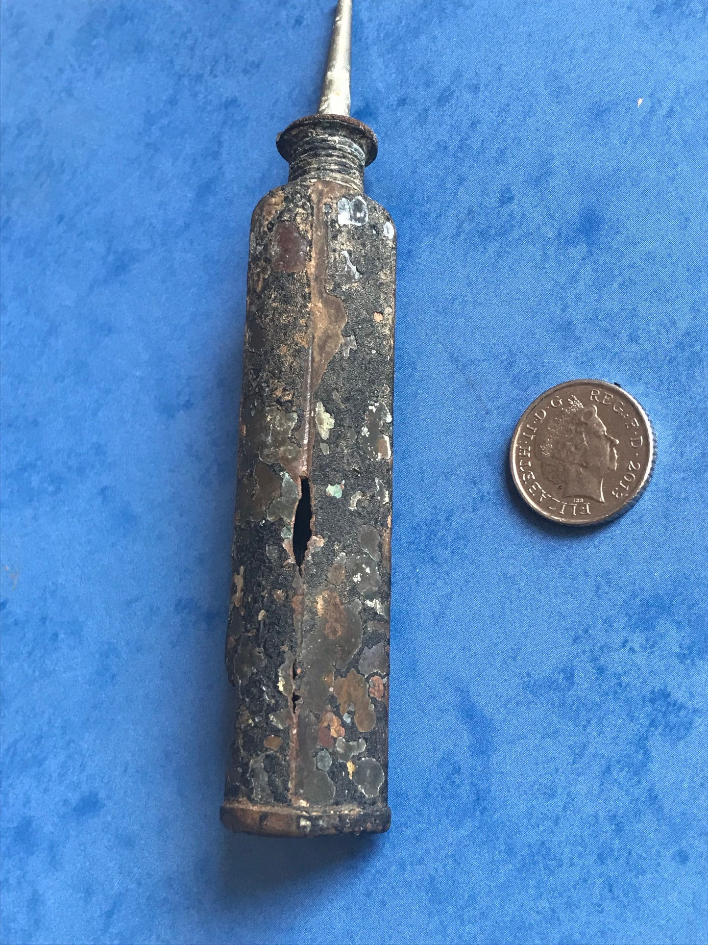 Thompson machine gun oil bottle found on a battlefield ww2