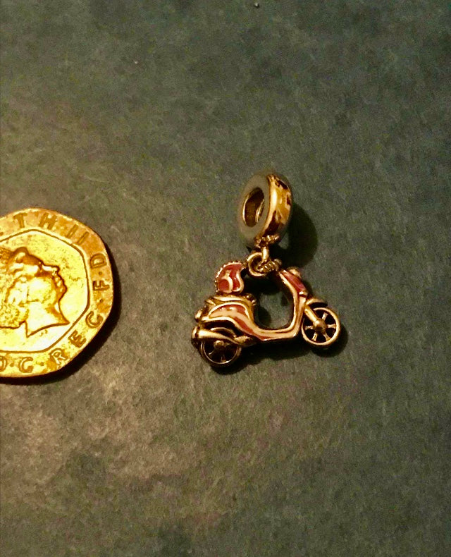 925 Silver pink scooter charm for charm bracelet fits Pandora