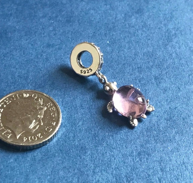 Genuine 925 silver pink sea turtle charm for Pandora bracelet