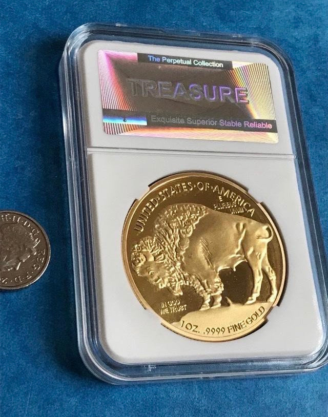 Gold American coin indian and buffalo