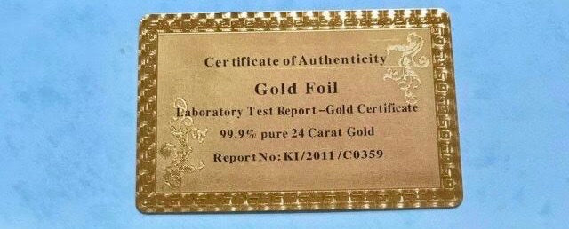 Certificate for gold foil notes