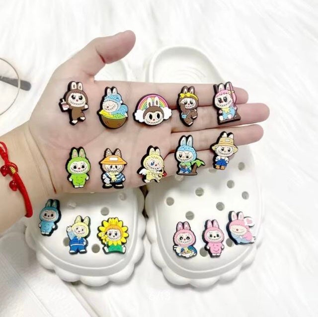 New Labubu charms for your shoes 18Pcs Cartoon Monsters Sneakers Crocs Cartoon Sandals Slipper Accessories Decration Buckle Girls Gifts crocs FREE UK delivery