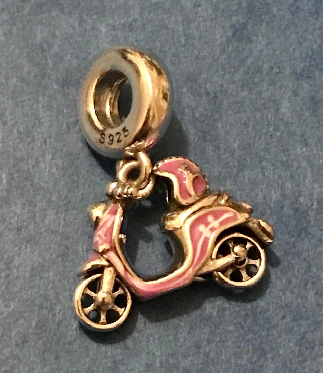 Genuine 925 Silver pink scooter charm for charm bracelet