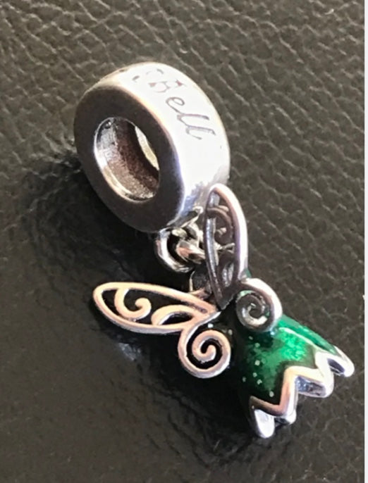 Tinkerbell silver charm green fairy charm for charm bracelet