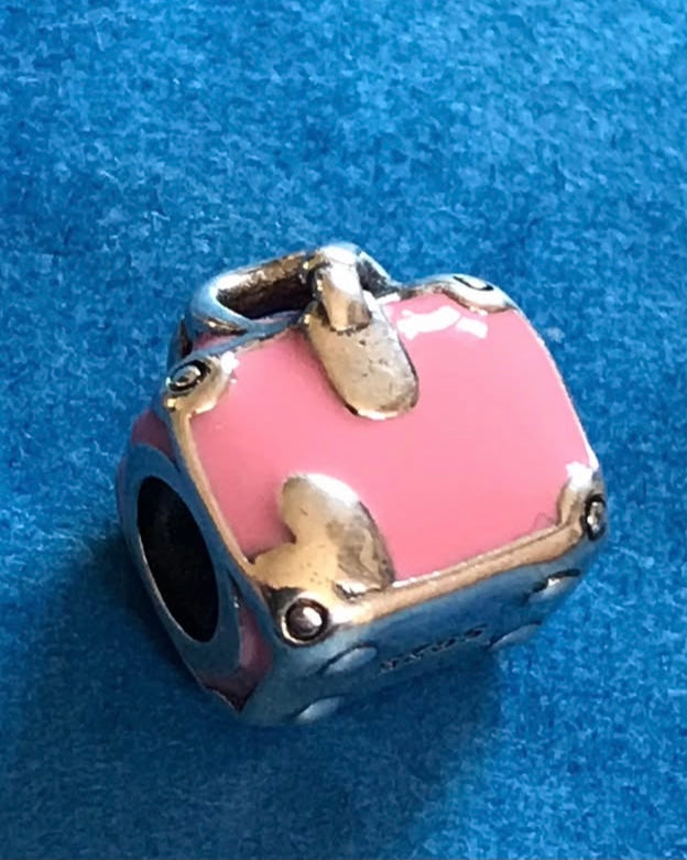 925 silver pink case charm for charm bracelet suitcase
