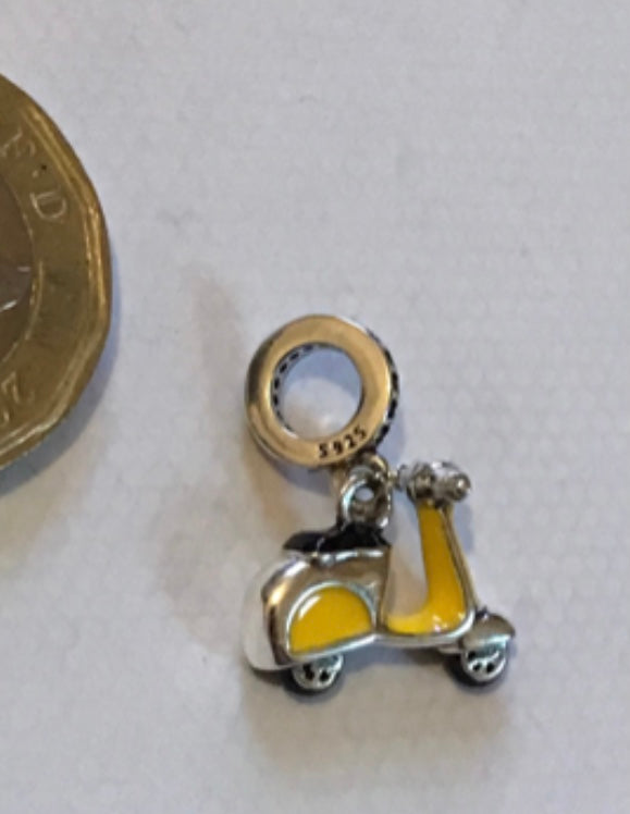 Motorbike Scooter yellow charm solid 925 Silver for charm bracelet 