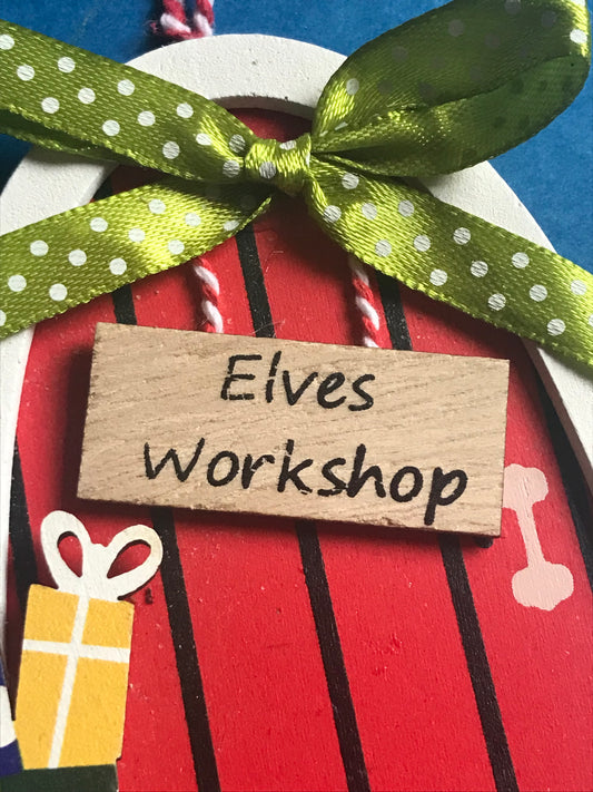 Elves Workshop Door Christmas decoration Handmade from wood tree ornament