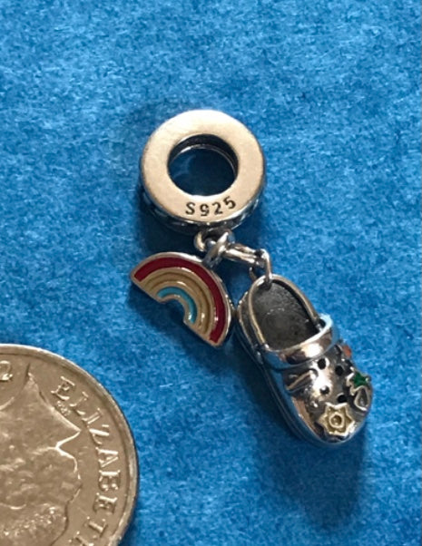 Genuine 925 Silver Croc and Rainbow charm for your bracelet comes in a cute velvet pouch