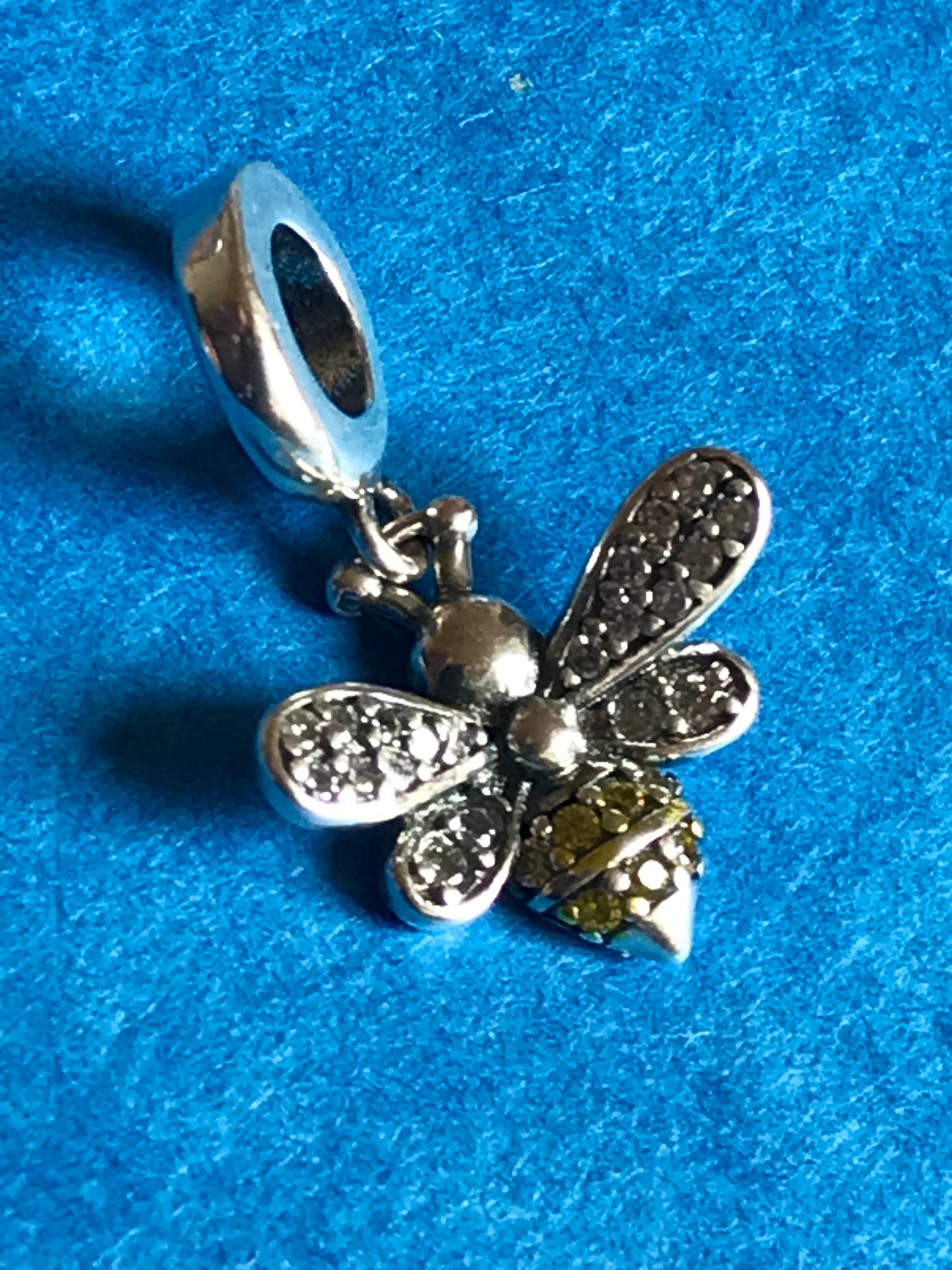 Silver bee-shaped charm on a blue background for charm bracelet 925 silver