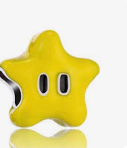 Mario star silver charm 
