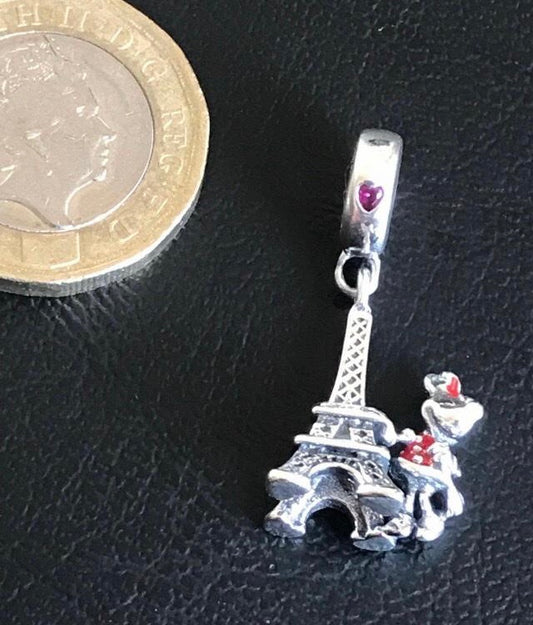 Genuine 925 Silver Minnie Mouse and Eiffel Tower charm for charm bracelet 