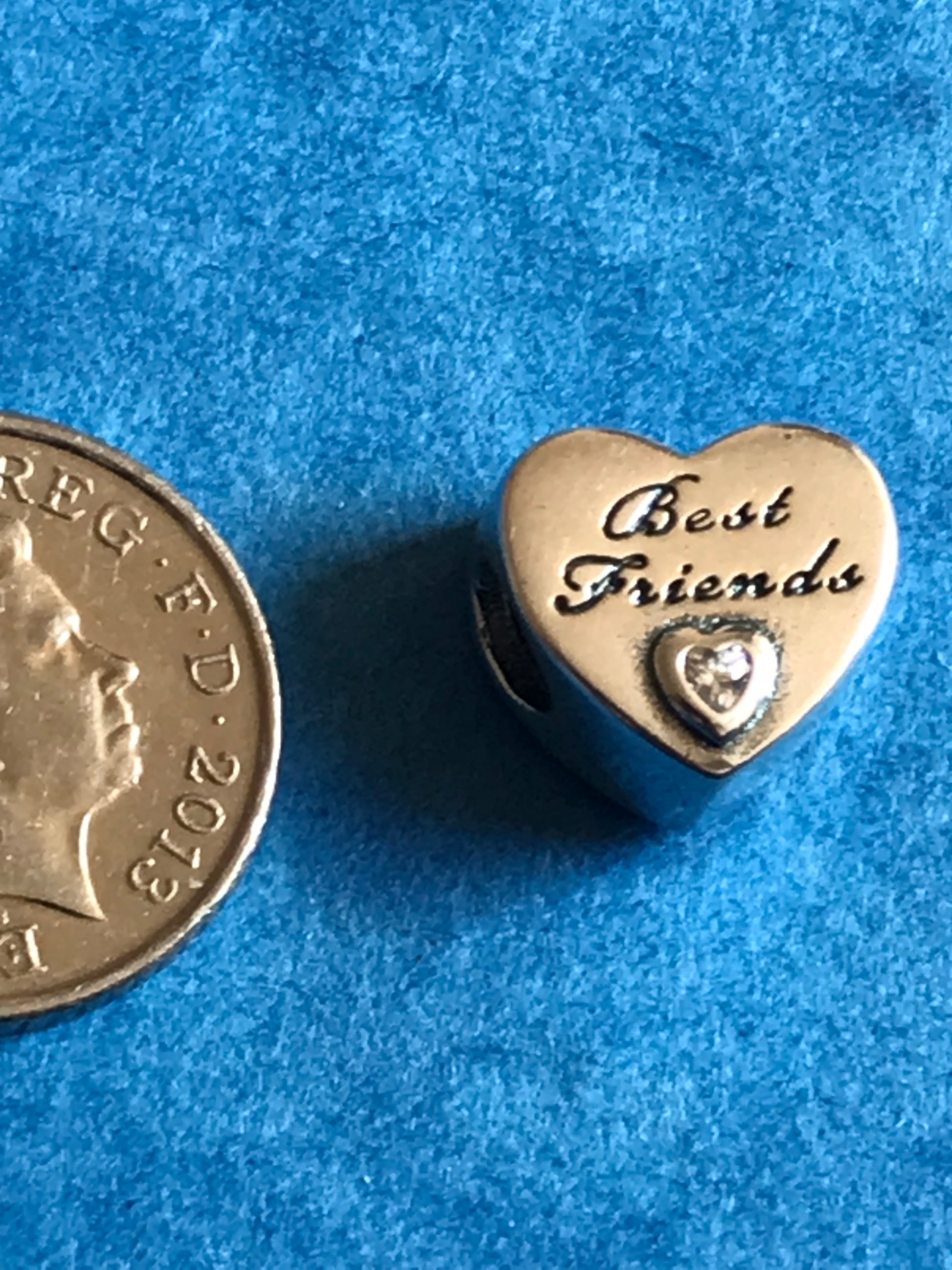 Heart shaped best friends charm made from solid 925 silver for charm bracelet 