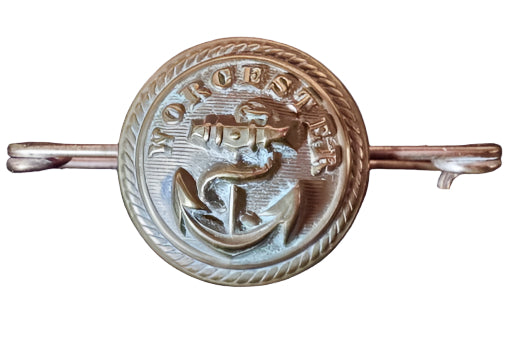 World War Two Trench Art Sweetheart Broach Brass Button on a white background