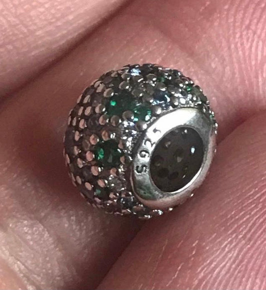 Silver 925 Green sparkle charm for bracelet 