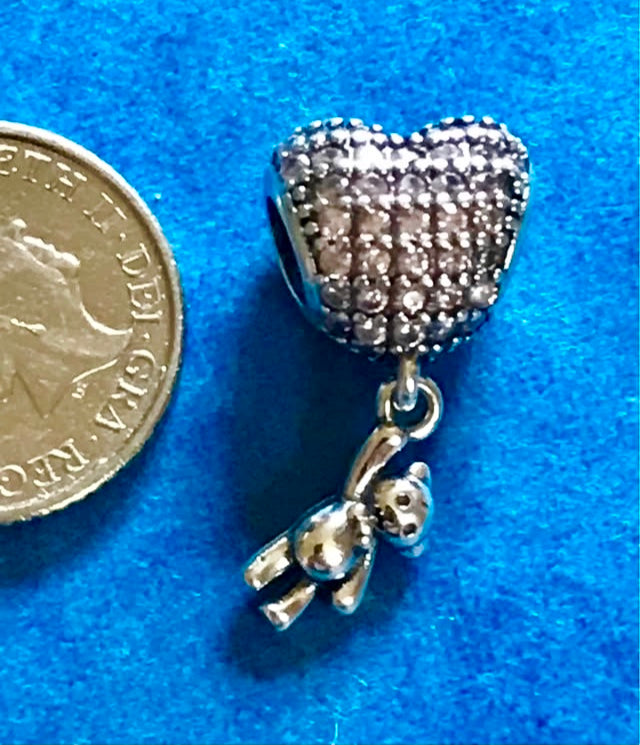 Genuine 925 Silver teddy bear charm for bracelet 