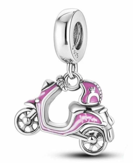 Fits Pandora bracelet pink scooter charm 925 Silver for charm bracelet 