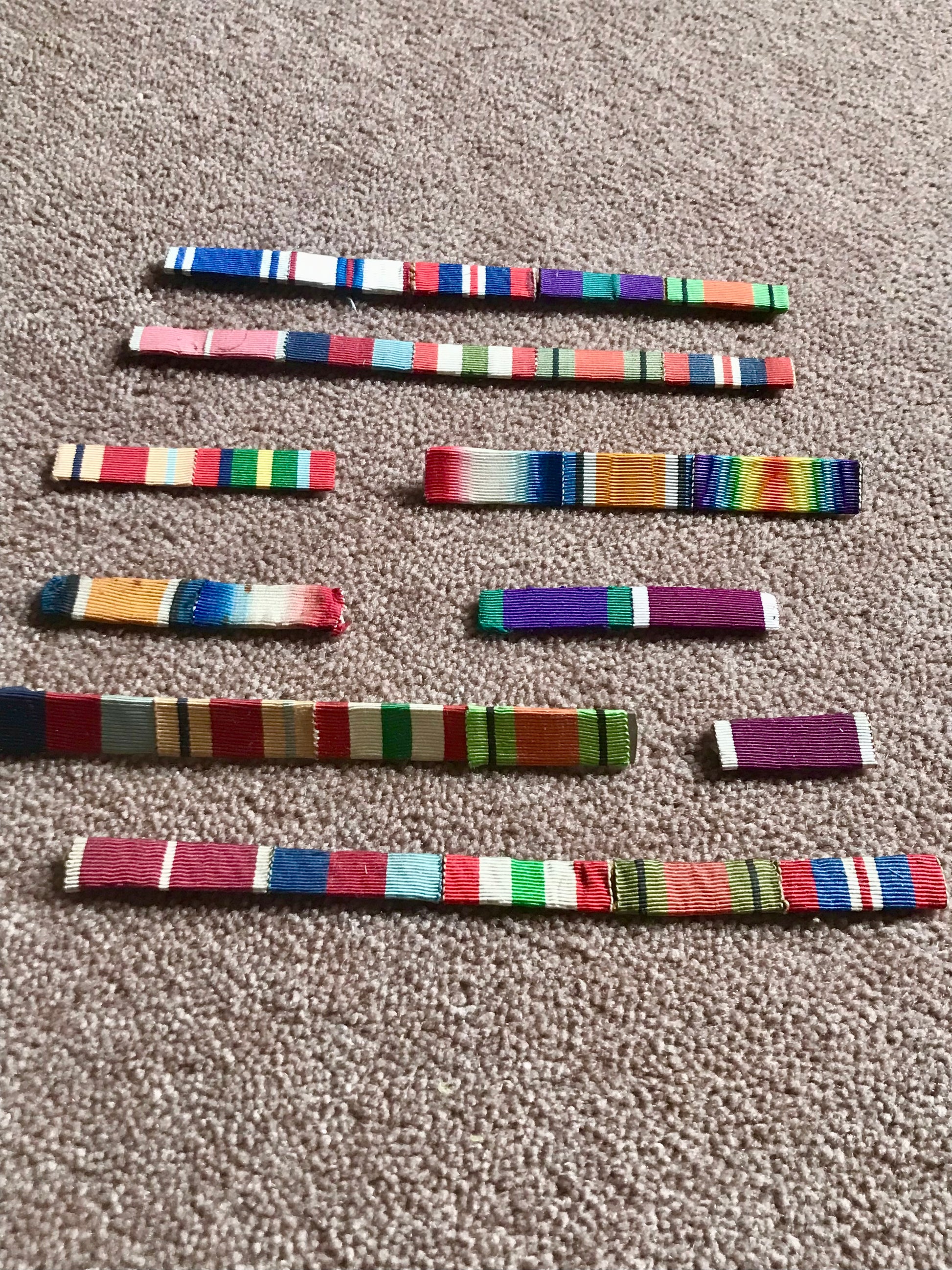 Medal ribbons collection nine sets from World War One and two
