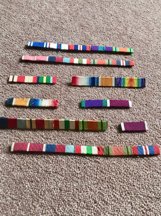 Medal ribbons collection nine sets from World War One and two