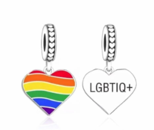 Gay pride rainbow charm 925 Silver heart shaped for charm bracelet 