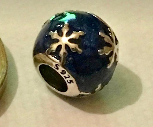Genuine 925 Silver Blue Snow flake Charm comes in a cute velvet pouch For Your Bracelet