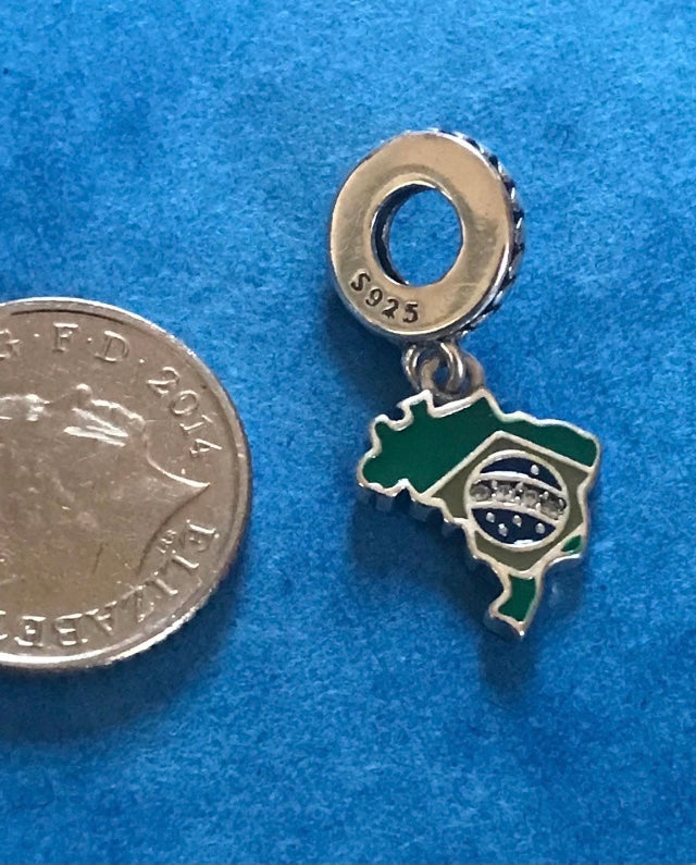 High Quality Brazil Brasilia Charm Hallmarked S925 Sterling Silver comes in a cute velvet pouch FREE Postage fast dispatch Fits: Popular European Charm Bracelets