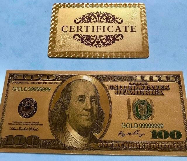 $100 gold foil note with certificate 