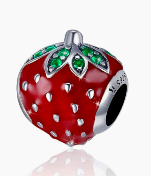 Strawberry 925 Silver charm fits Pandora bracelet 