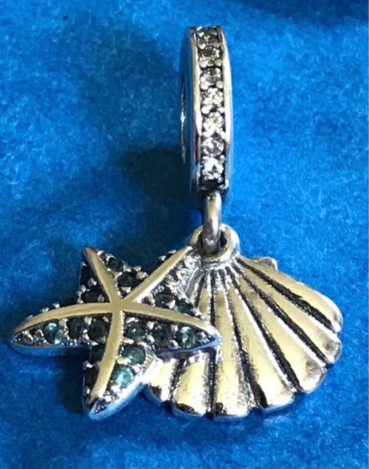Solid silver vacation charm beach seashell and starfish 925 silver for charm bracelet 
