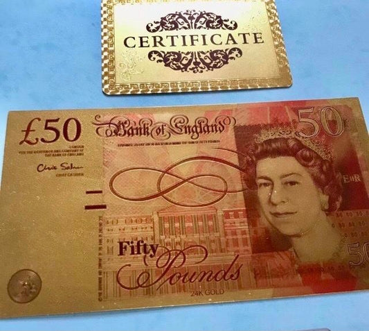Gold foil £50 note with certificate 