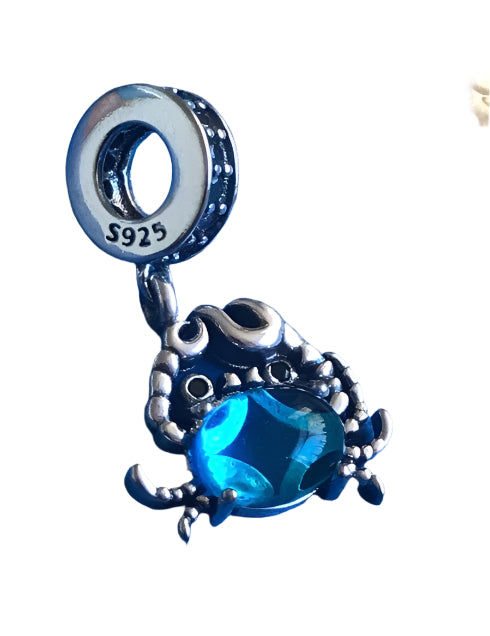 Genuine 925 Silver Blue Crab charm on a white background