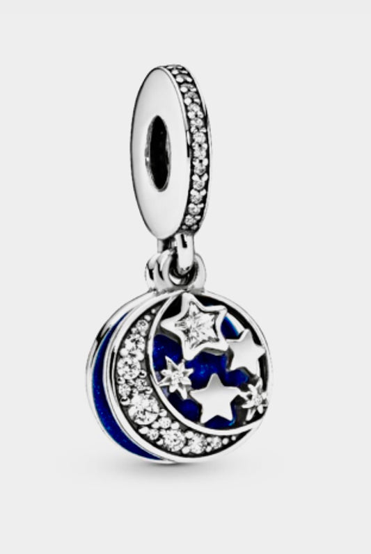 925 silver moon and back charm for bracelet 