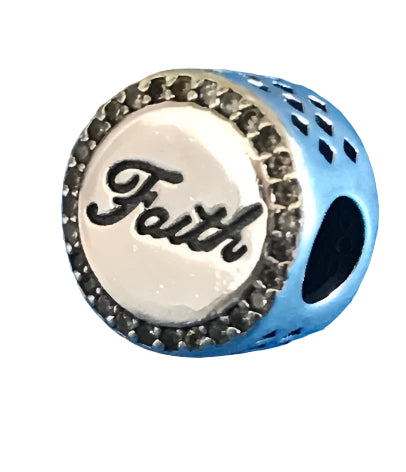 Pendant charm with 'Faith' engraving on a white background