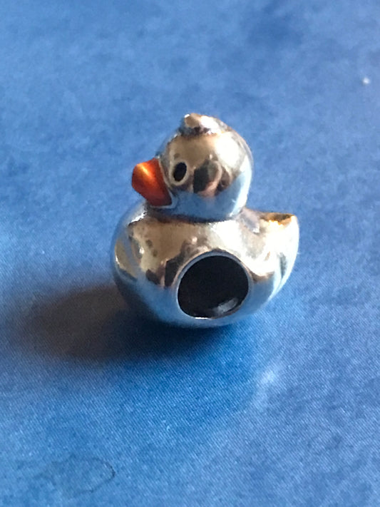 Silver Duck charm on a blue background for charm bracelet 