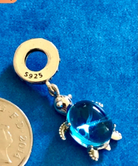 Blue turtle sea charm for charm bracelet silver 925