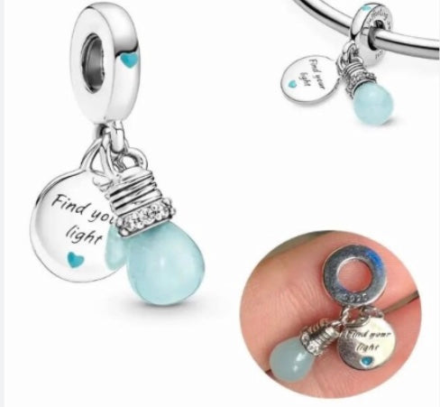 925 silver light bulb charm for bracelet 