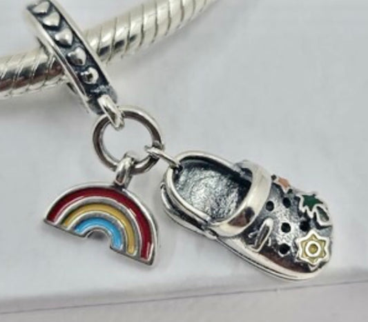 Genuine 925 Silver Croc and Rainbow charm for your bracelet comes in a cute velvet pouch
