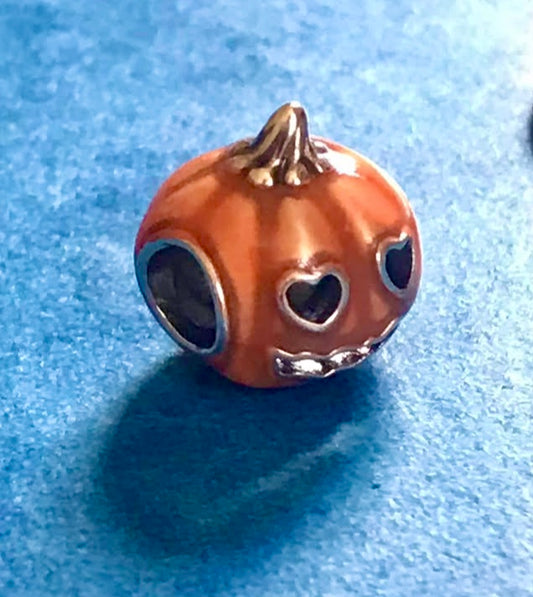 Silver 925 pumpkin charm orange for charm bracelet Halloween 
