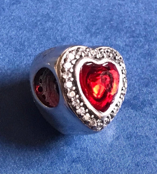 Red heart charm with sparkle surround 925 silver for charm bracelet 