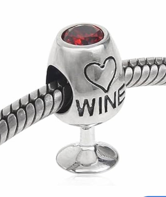 Genuine 925 silver wine glass charm for charm bracelet fit Pandora 