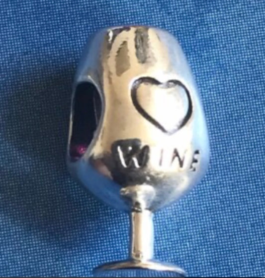 Charm 925 Silver wine glass red for charm bracelet 