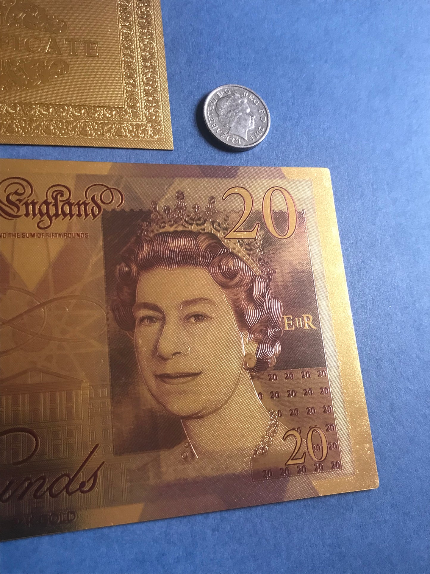 Genuine £20 gold foil note with certificate for collector souvenir art 24k gold