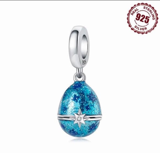 Blue Easter egg 925 silver for charm bracelet 