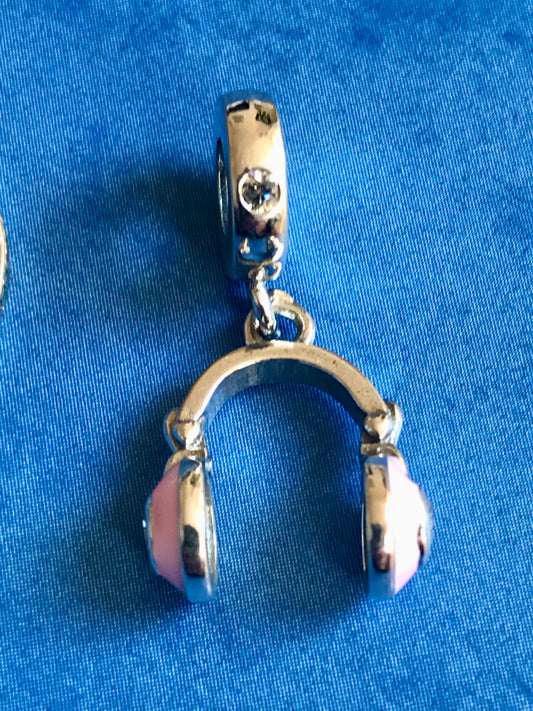 925 Silver headphone’s charm for bracelet pink 