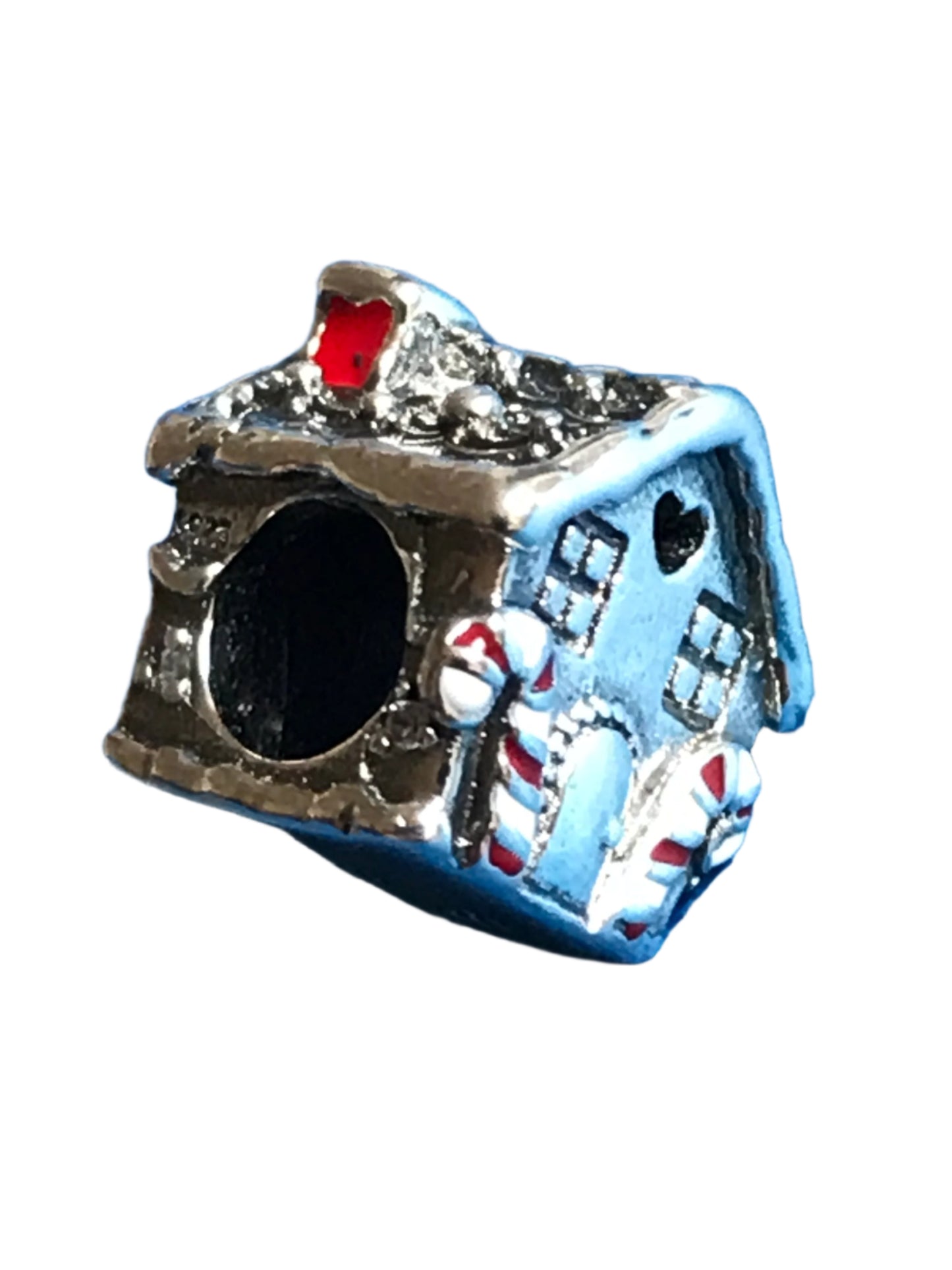 Silver Christmas House charm on a white background