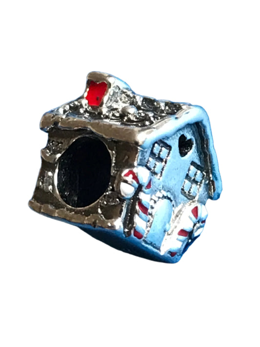 Silver Christmas House charm on a white background